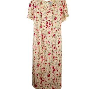 Vintage Jamie Brooke Womens Midi Dress Cream Floral Gauze Cottogecore Plus 18